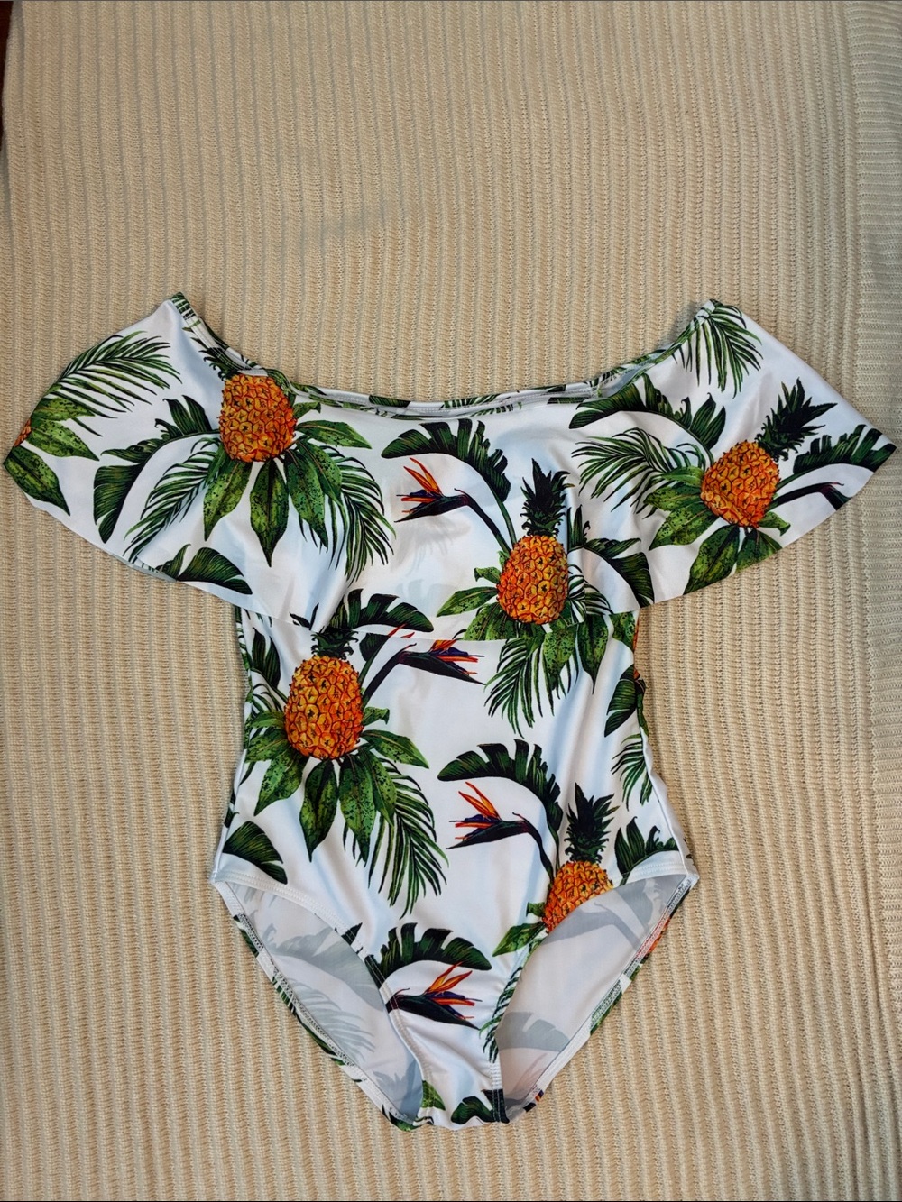 Cute pineapple print one-piece swimsuit off or on shoulder